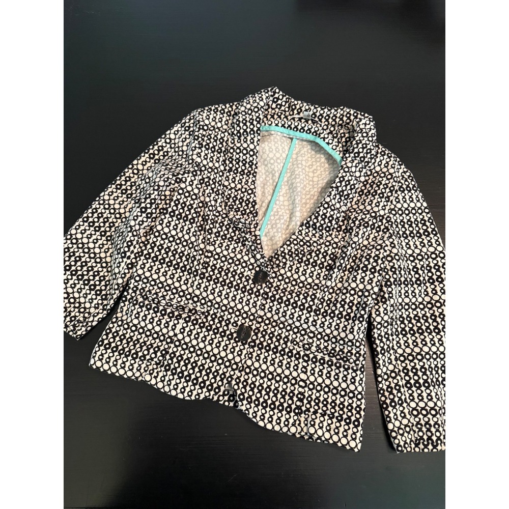 Cabi Women Black White Geometric Circle Print 2 Button Blazer Jacket Size 8